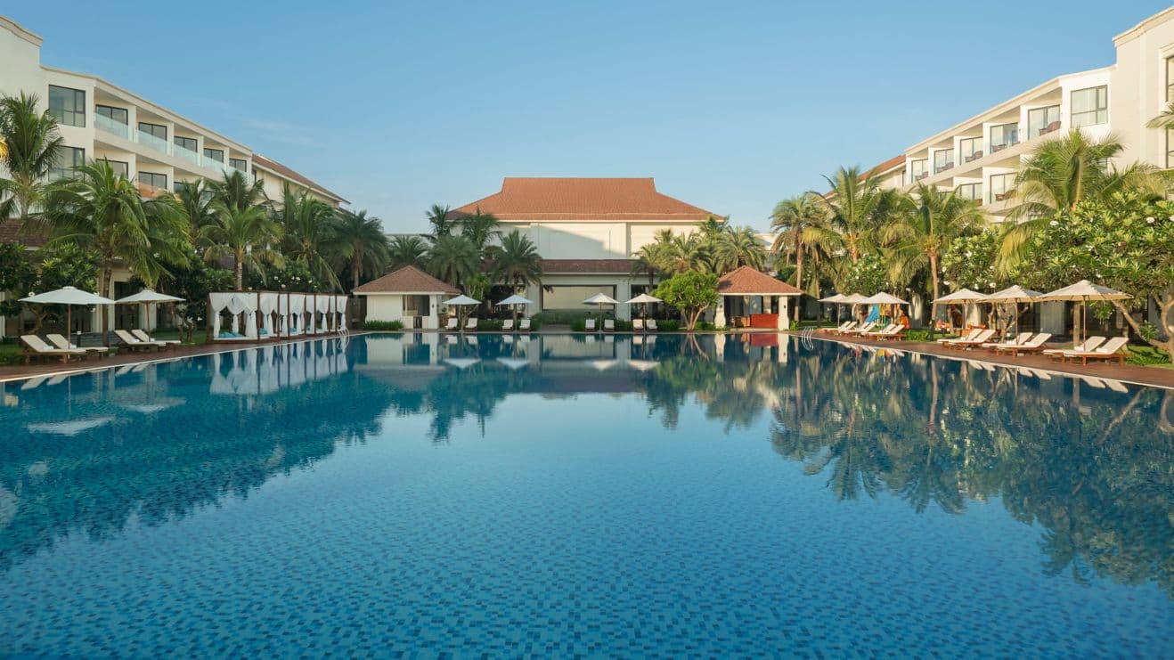 Resort pool, cabanas and gardens