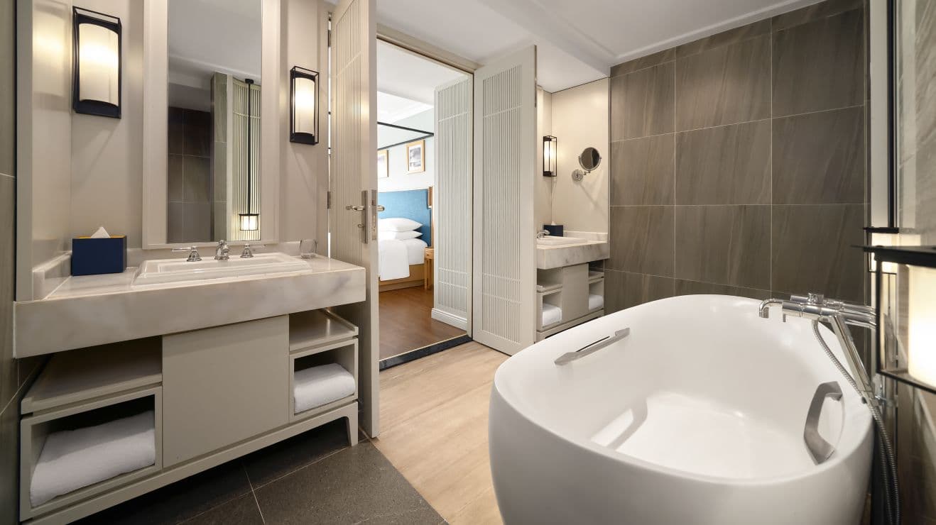 Villa bathroom with freestanding bathtub